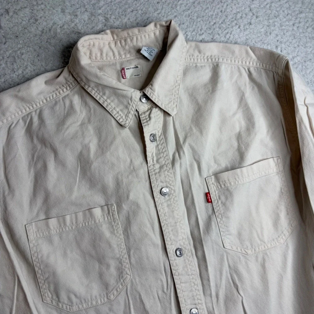 Levis Mens XL Cream Cotton Twill work Shirt Long Sleeve metal buttons Utility